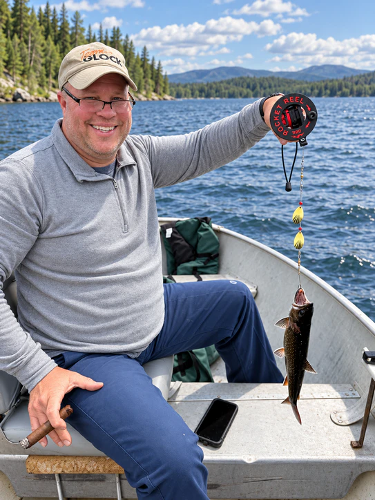 Angler holding a fish caught using the Rocket Reel