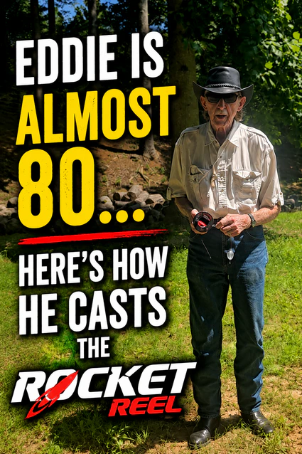 Eddie casting the Rocket Reel at almost 80 years old