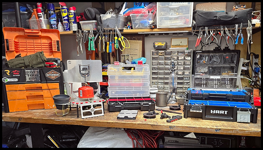 Ridge Runner Gear workbench where products are assembled, tested, and improved